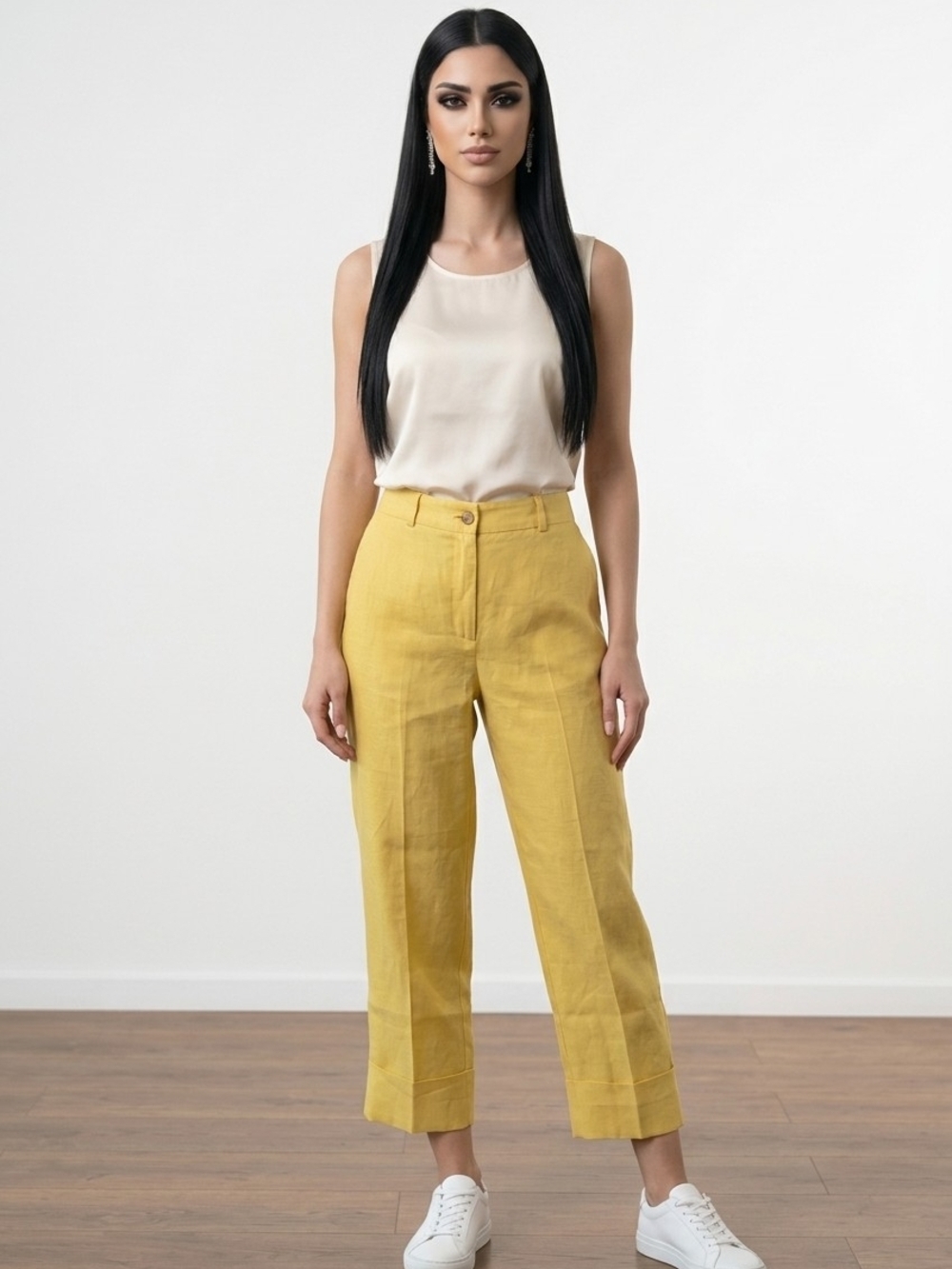 NWT Vintage Harve Benard Yellow Linen Cropped Cuffed Pants ~sz 6